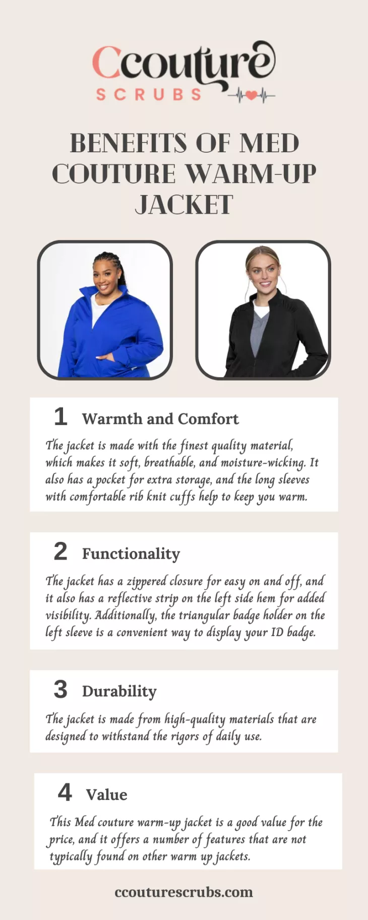 Benefits of Med Couture Warm Up Jacket